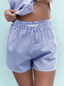 MISSGUIDED 纹理罗纹纽扣背心上衣和短裤搭配发带 - 藍白色 - 查看 3