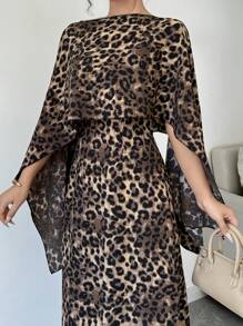 Calvaya Women Leopard Print Hooded Cape Dress Maxi Women Outfit