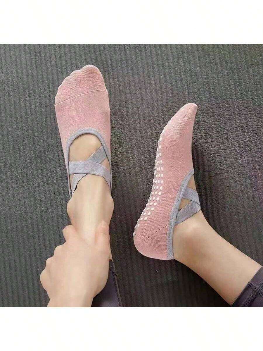 1双专业女士瑜伽袜,带硅胶防滑垫,芭蕾舞袜,普拉提袜,女士露趾透气绷带舞蹈运动袜 - 粉色 - 查看 1