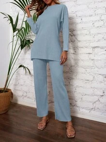 Drop Shoulder Split Hem Tee & Pants