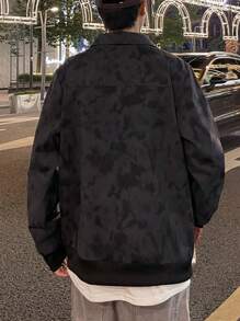 Claim Dot 男士印花拉链翻领长袖休闲夹克 - 深灰色 - 查看 2