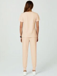 TaskEZ 2 chiếc áo cổ chữ V chắc chắn có túi và quần Bộ đồng phục điều dưỡng - Màu be - Xem 9