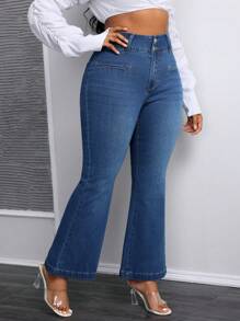 SHEIN SXY Plus Size Women Stretchy Sexy Figure-Flattering Flared Jeans