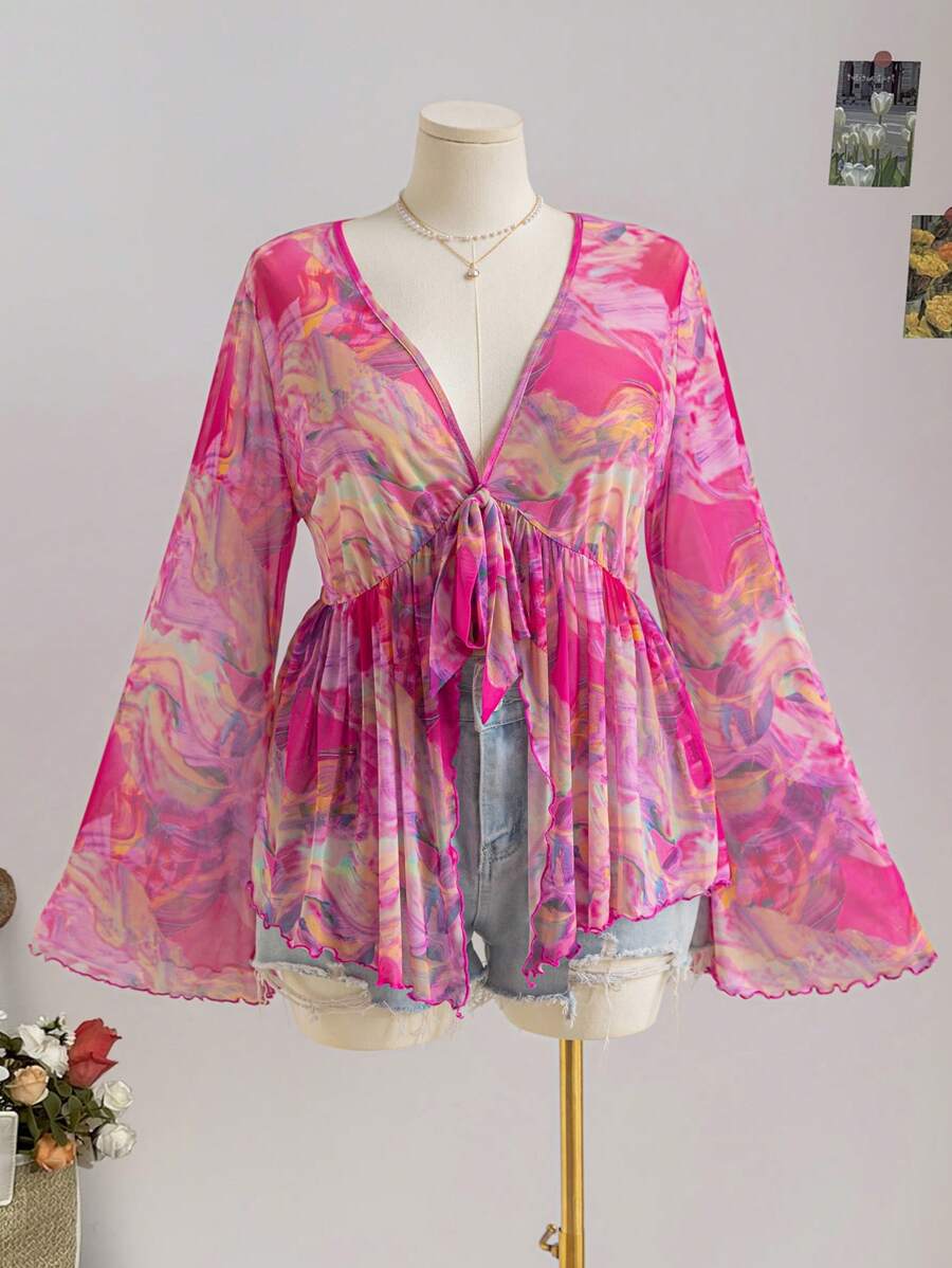 Soleia 度假大码女式休闲苔绿色镂空高领保暖柔软不对称尖头下摆女式上衣 - 彩色 - 查看 1