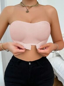 SHEIN 女士纯色抹胸前扣式胸罩 - 粉色 - 查看 6