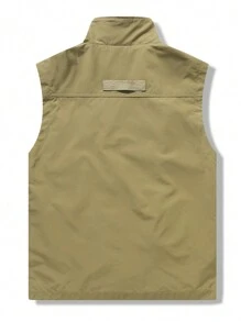 Manfinity Homme 男士拉链无袖口袋复古街头时尚休闲背心 - 卡其色 - 查看 2