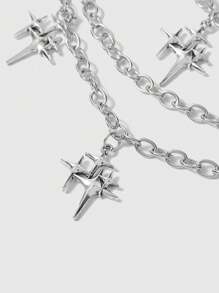 ROMWE Grunge Punk 星形吊饰金属腰链，适合连衣裙、多种场合佩戴 - 派对、海滩、春夏、音乐节、聚会 - 銀色 - 查看 3