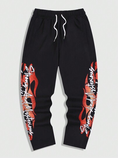 Street Life Herren Hose mit Flammenmuster und Tunnelzug Taille, aus Webstoff