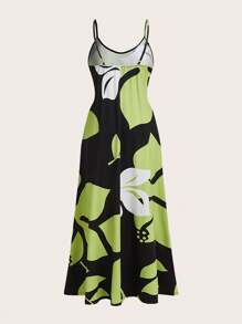 Breezaya 女士随机印花夏季吊带连衣裙长款女装 - 綠色 - 查看 2