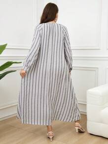 Mulvari Robe ample décontractée à manches longues raglan, col rond, à rayures, pour femmes en grande taille, printemps et été