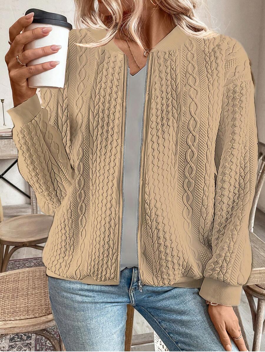 EMERY ROSE Chaqueta casual de mujer con textura minimalista y cierre de cremallera