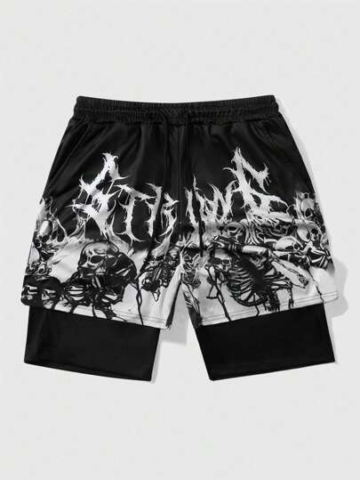 Goth Shorts de baloncesto para hombres con diseño de 2 en 1, transpirables, adecuados para uso diario en primavera y verano, escuela