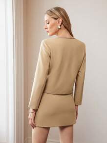 MOTF PREMIUM CONTRAST TRIM BUTTON DETAIL PATCH POCKET JACKET - Khaki - View 6