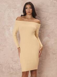 Glamine 女士纯色简约露肩针织毛衣连衣裙