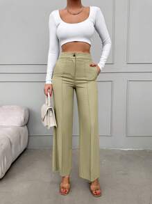 EURMUSE High Waist Wide Leg Pants - Beige - View 3