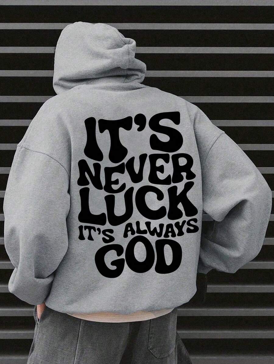 Manfinity Dauomo Men's Hooded Long Sleeve Letter Print Fashionable Loose Style Casual Sweatshirt, For Fall Winter