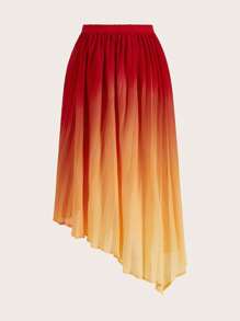 SHEIN LUNE Women's Pleated Asymmetric Hem Ombre Design Fashionable Skirt