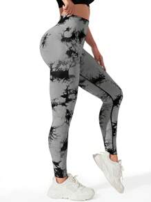 SHEIN Core Rhythm Tie Dye Wideband Waist Sports Leggings Yoga Women Pants - Multicolor - View 3