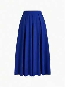 Breezaya Women Solid Color Pleated Long Simple & Elegant Skirt Maxi Women Outfit - Blue - View 5