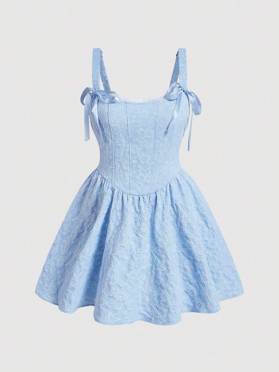 SHEIN MOD Plus Size Women Summer Bowknot Decor Jacquard Elegant Cami Dress,Corset Dress For Women - Blue - View 1