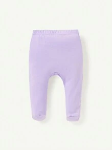 Cozy Pixies Bộ 3 Quần Sơ Sinh Bé Gái Chấm Bi Màu Trơn Có Chân - Màu tím hoa cà - Xem 7