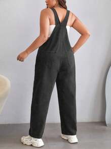 SHEIN EZwear Bộ đồ liền thân denim giản dị không tay màu trơn cỡ lớn, mùa hè - Xám - Xem 2