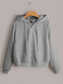SHEIN EZwear Sudadera con capucha térmica con cremallera y cordón - Gris - Ver 1