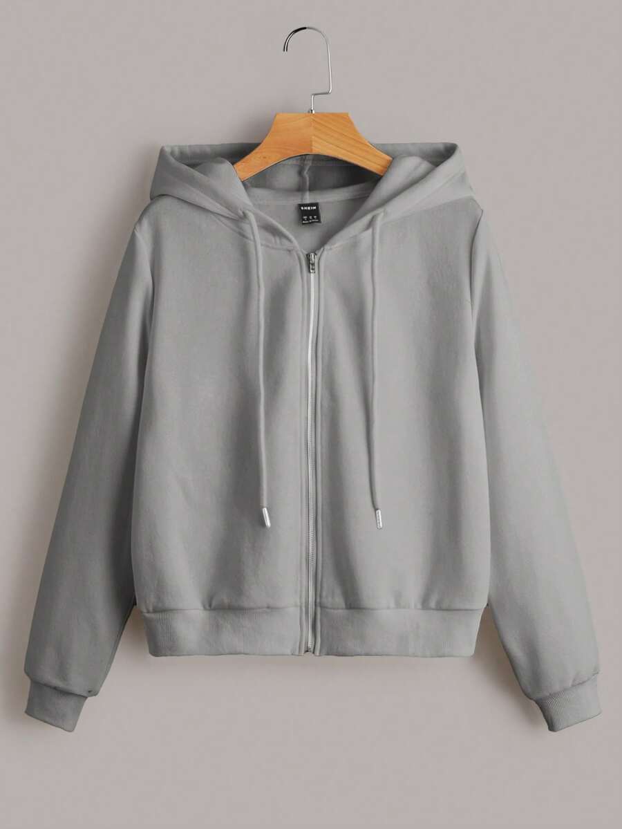 SHEIN EZwear Sudadera con capucha térmica con cremallera y cordón - Gris - Ver 1