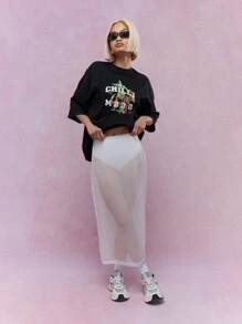 MISSGUIDED 透明网眼阔腿裤半透明轻薄节日海滩派对覆盖裤现代当代裤子夏季 - 白色 - 查看 4