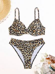 SHEIN Swim Women's Summer Beach Leopard Print Sexy Bikini Set - Multicolor - View 7