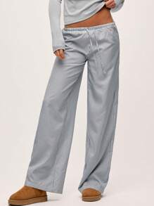 SHEIN BASICS Quần nữ dệt sọc ngang eo thấp thông thường - Nhiều màu - Xem 1