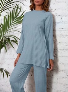 Drop Shoulder Split Hem Tee & Pants