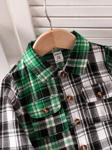 Baby Boy Casual Plaid Color Matching Shirt Top Suitable For Autumn Wear - Green - View 6