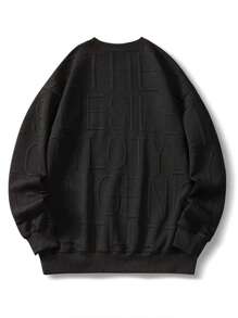 Chillumni Men's Letter Graphic Crew Neck Loose Fit Casual Sweatshirt - Black - View 2