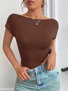 SHEIN EZwear 棕色针织露背女式紧身衣