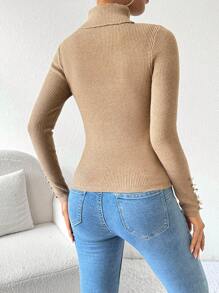 Chiquease 女士高领长袖纯色休闲套头毛衣