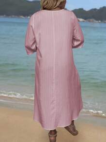 EMERY ROSE 大碼女性夏季優雅花卉印花時尚連衣裙 - 藕粉色 - 查看 2