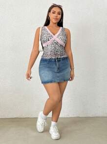 SHEIN EZwear Plus Size Leopard Print Mesh Lace Trim Cami - Brown - View 4