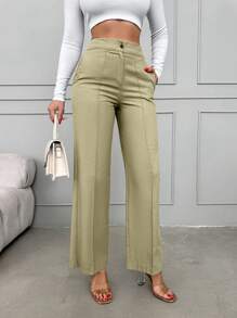 EURMUSE High Waist Wide Leg Pants - Beige - View 4