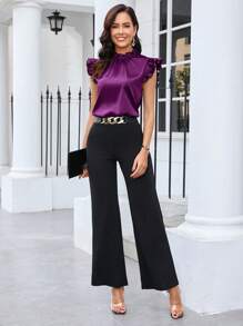 SHEIN Clasi Women's Solid Color Simple Everyday Satin Flare Sleeve Blouse