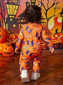 Newborn Baby Girl Halloween Graphic Print Jumpsuit, Casual Daily Wear, For Halloween Party