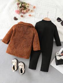 女婴 2 件套休闲立领运动衫和裤子套装，度假和街头装 - 彩色 - 查看 2