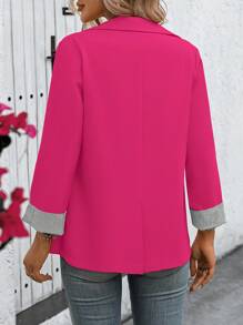 SHEIN Clasi Ladies Lapel Long Sleeve Contrast Color Design Business Mature Style Elegant Suit - Hot Pink - View 2