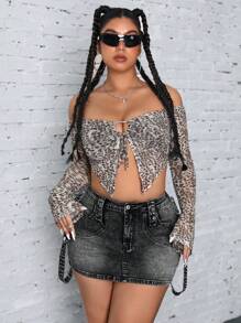 SHEIN ICON 大码洗水牛仔休闲裙