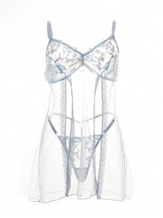 2 st/set kvinnor i enfärgad broderad skir camisole nattlinne och stringtrosset