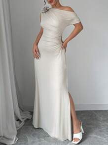 Chiquease 女式露肩收腰花卉连衣裙 - 白色 - 查看 3