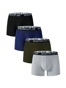 EasyFave 4 piezas/paquete Bóxer bóxer casual con impresión de letra sencilla para hombres