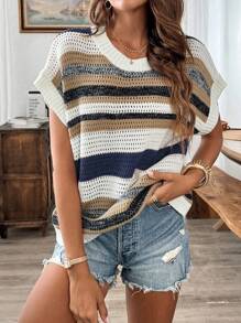 Pariaura 女士宽松休闲双色毛衣背心 - 彩色 - 查看 3