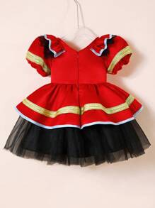 SHEIN 女婴优雅公主骑兵红色化装舞会服装，秋冬 - 彩色 - 查看 2