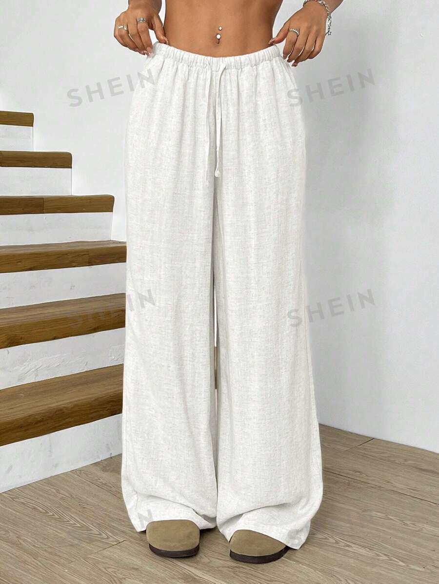 SHEIN EZwear Pantalones casuales de pierna ancha tejidos para mujeres